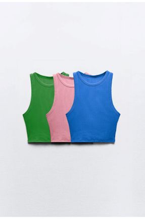 تی شرت آبی زنانه یقه هالتر جوان کد 841484190