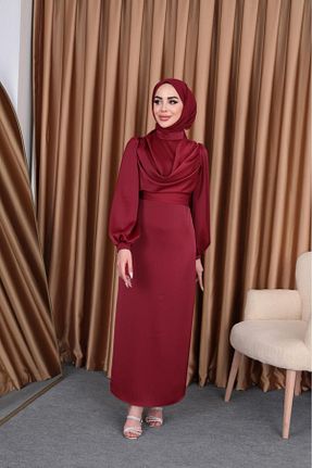 لباس مجلسی حجاب زرشکی زنانه یقه ایستاده Genel Markalar - کد 841494790