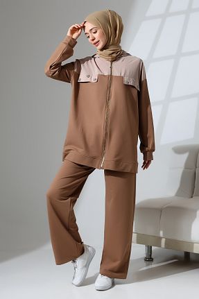 ست بالاتنه و پائین تنه حجاب قهوه ای زنانه Relaxed Mihran Butik - کد 841533499