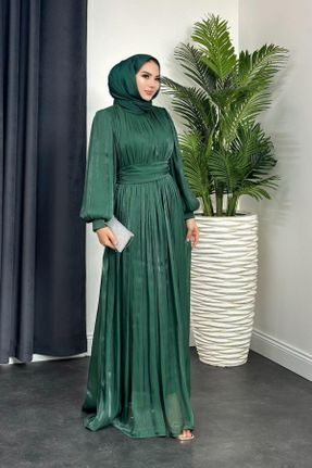لباس مجلسی سبز زنانه یقه گرد آستین استاندارد کد 822736317