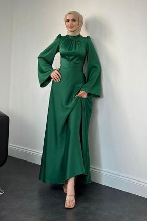 لباس مجلسی سبز زنانه ساتن آستین استاندارد رگولار کد 824107983