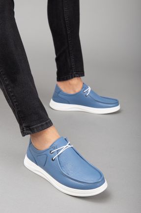کفش کژوال آبی مردانه چرم طبیعی پاشنه کوتاه ( 4 - 1 cm ) پاشنه ضخیم کد 695941910