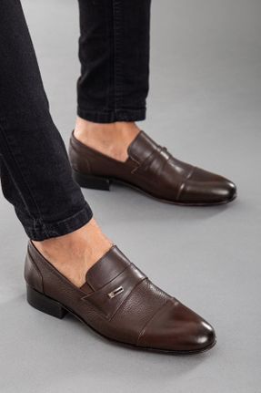 کفش کلاسیک قهوه ای مردانه چرم طبیعی پاشنه کوتاه ( 4 - 1 cm ) پاشنه ضخیم کد 423710036