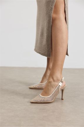 کفش پاشنه بلند کلاسیک بژ زنانه چرم مصنوعی پاشنه ساده پاشنه متوسط ( 5 - 9 cm ) کد 783908842