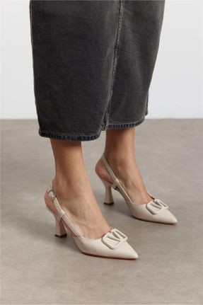 کفش پاشنه بلند کلاسیک بژ زنانه چرم مصنوعی پاشنه ساده پاشنه متوسط ( 5 - 9 cm ) کد 798503915