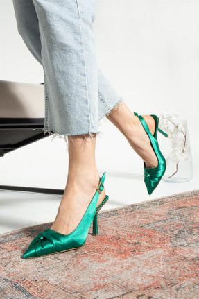 کفش پاشنه بلند کلاسیک سبز زنانه ساتن پاشنه ساده پاشنه متوسط ( 5 - 9 cm ) کد 708361814