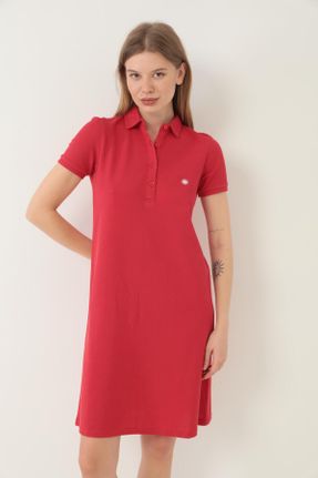 لباس قرمز زنانه بافت پنبه - پلی استر رگولار آستین-کوتاه بیسیک کد 836233000
