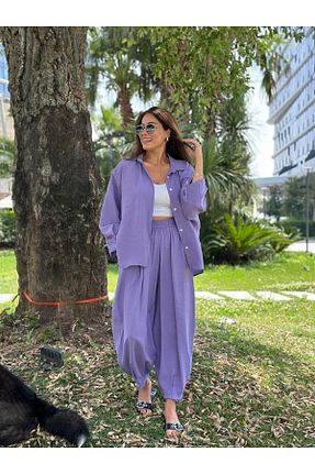 ست بالاتنه و پائین تنه بنفش زنانه بافت Forlady4 - کد 835118284