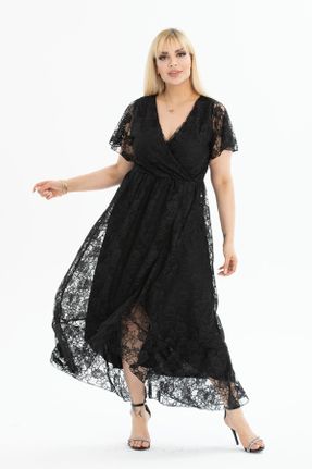لباس مشکی زنانه پلی اورتان سایز بزرگ دانتل کد 761013616