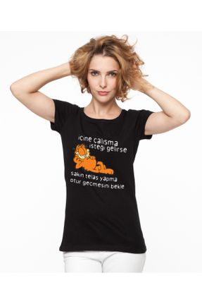 تی شرت مشکی زنانه رگولار یقه گرد تکی جوان کد 136023960