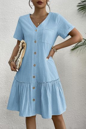 لباس آبی زنانه بافتنی کتان رگولار آستین-کوتاه کد 831822996