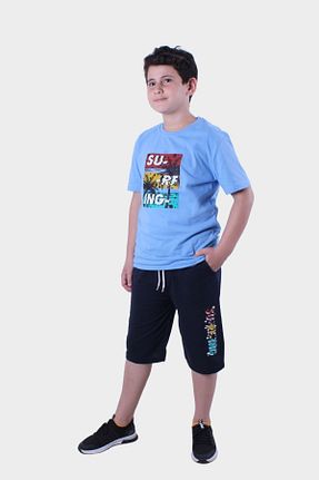 ست بالاتنه و پائین تنه آبی بچه گانه بافت panios kids - کد 815235614