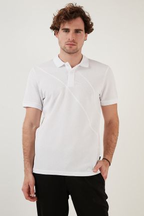 تی شرت سفید مردانه رگولار یقه پولو پنبه - پلی استر - الاستن کد 653815677