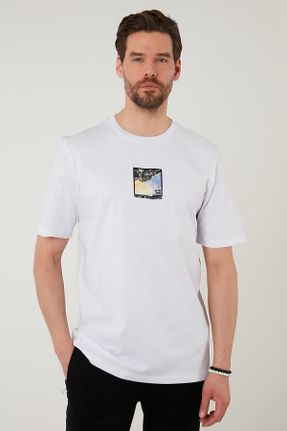 تی شرت سفید مردانه اورسایز یقه گرد پنبه (نخی) کد 267842618