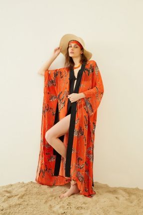 کیمونو نارنجی زنانه پلی استر بافتنی بلند کد 278250650
