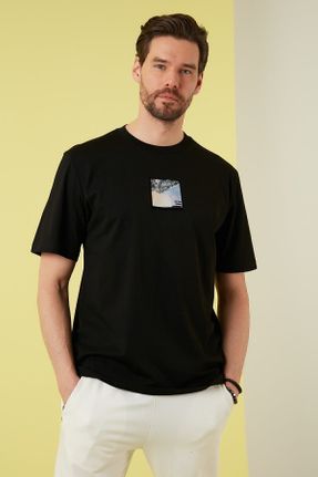 تی شرت مشکی مردانه اورسایز یقه گرد پنبه (نخی) کد 267842160