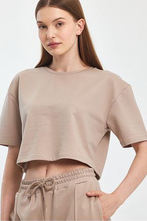 تیشرت قهوه ای زنانه اورسایز Penyelux - کد 840972914
