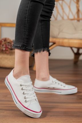 کفش اسنیکر سفید زنانه بند دار پارچه ای کد 103991049