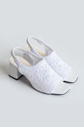 کفش پاشنه بلند کلاسیک سفید زنانه دانتل پاشنه ضخیم پاشنه متوسط ( 5 - 9 cm ) کد 313228245