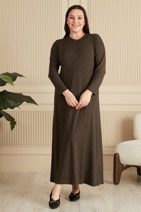 لباس قهوه ای زنانه بافت پلی ویسکون سایز بزرگ آستین-بلند کد 805743418