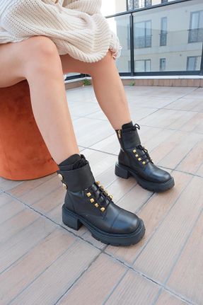 بوت / نیم بوت مشکی زنانه چرم خالص FOLLİNİ - کد 458204088
