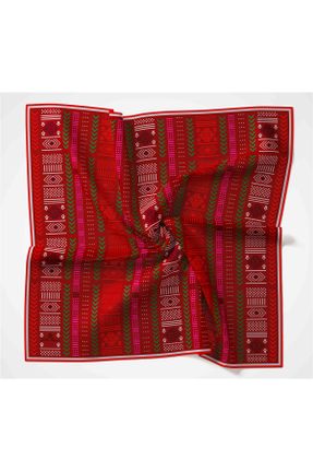 روسری قرمز پنبه (نخی) 90 x 90 طرح هندسی کد 841330346