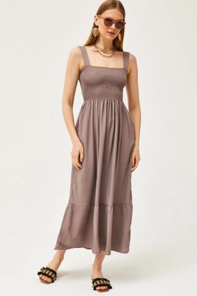 لباس بژ زنانه بافت بافت طرح گلدار رگولار بند دار کد 835735167