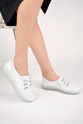 کفش کژوال سفید زنانه چرم خالص Deripabuc - کد 837989787