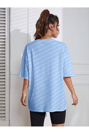 تی شرت آبی زنانه اورسایز یقه گرد پنبه - پلی استر تکی کد 841344438