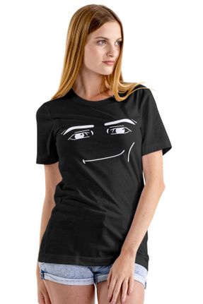 تی شرت مشکی زنانه رگولار یقه گرد پنبه (نخی) تکی کد 834529336