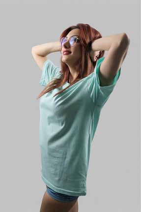 تیشرت سبز زنانه اورسایز NÇ Tasarım - کد 841389307
