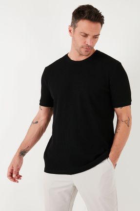 تی شرت مشکی مردانه رگولار یقه گرد پنبه - پلی استر کد 819445559