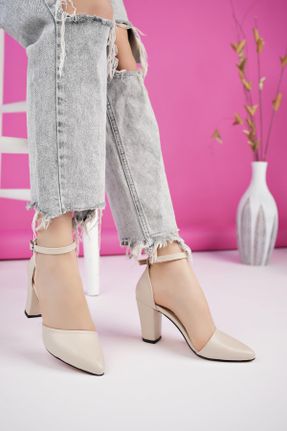 کفش پاشنه بلند کلاسیک بژ زنانه چرم مصنوعی پاشنه ضخیم پاشنه متوسط ( 5 - 9 cm ) کد 801388344