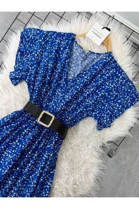 لباس آبی زنانه بافتنی بافت آستین-کوتاه کد 837704955