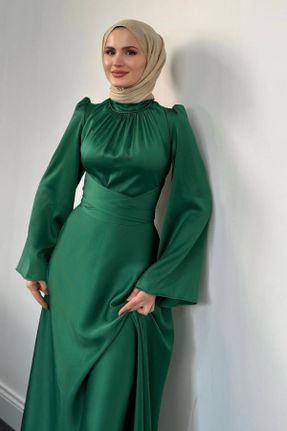 لباس مجلسی سبز زنانه ساتن آستین استاندارد رگولار کد 824107983