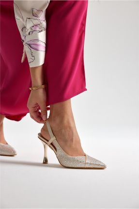 کفش پاشنه بلند کلاسیک بژ زنانه چرم مصنوعی پاشنه ساده پاشنه متوسط ( 5 - 9 cm ) کد 803432463