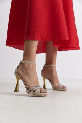 کفش پاشنه بلند کلاسیک طلائی زنانه چرم مصنوعی پاشنه ساده پاشنه بلند ( +10 cm) کد 834083573