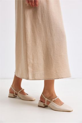 کفش پاشنه بلند کلاسیک بژ زنانه چرم مصنوعی پاشنه ساده پاشنه کوتاه ( 4 - 1 cm ) کد 825676114