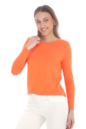 تی شرت نارنجی زنانه یقه گرد ویسکون تکی بیسیک کد 761520615