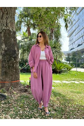 ست بالاتنه و پائین تنه بنفش زنانه بافت Forlady4 - کد 836103135