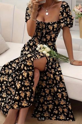 لباس مشکی زنانه بافتنی بافت طرح گلدار رگولار آستین-کوتاه کد 824345731