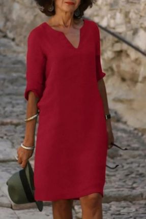 لباس قرمز زنانه بافتنی پلی استر رگولار آستین-کوتاه بیسیک کد 833033134