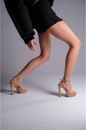 کفش پاشنه بلند کلاسیک بژ زنانه چرم مصنوعی پاشنه پلت فرم پاشنه بلند ( +10 cm) کد 640467254