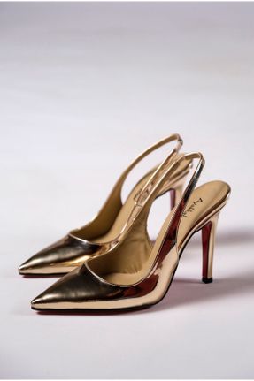 کفش استایلتو طلائی پاشنه نازک پاشنه متوسط ( 5 - 9 cm ) کد 677598006