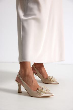کفش پاشنه بلند کلاسیک بژ زنانه چرم مصنوعی پاشنه ساده پاشنه متوسط ( 5 - 9 cm ) کد 840182871