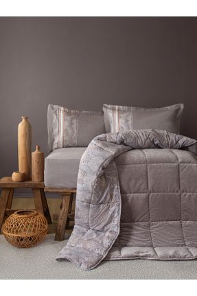 ست لحاف و روکش لحاف و روکش بالش دو نفره قهوه ای پنبه ای BED LİNE - کد 841274912