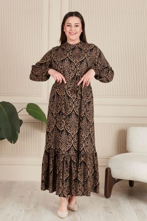 لباس قهوه ای زنانه سایز بزرگ بافتنی ویسکون کد 828851912