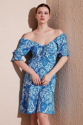 لباس آبی زنانه بافتنی مخلوط پلی استر راحت آستین-کوتاه کد 803374225