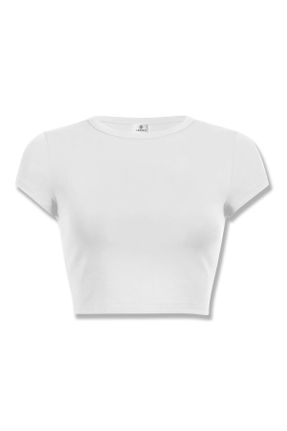تی شرت سفید زنانه کراپ تکی کد 820043367