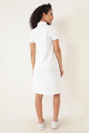 لباس سفید زنانه بافت پنبه - پلی استر رگولار آستین-کوتاه بیسیک کد 841214269